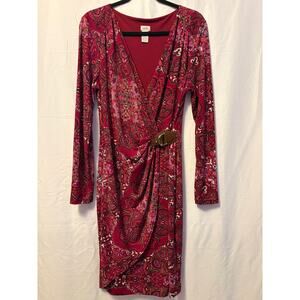 Cache Paisley Wrap Dress Pink Purple Buckled Belt Sz XL